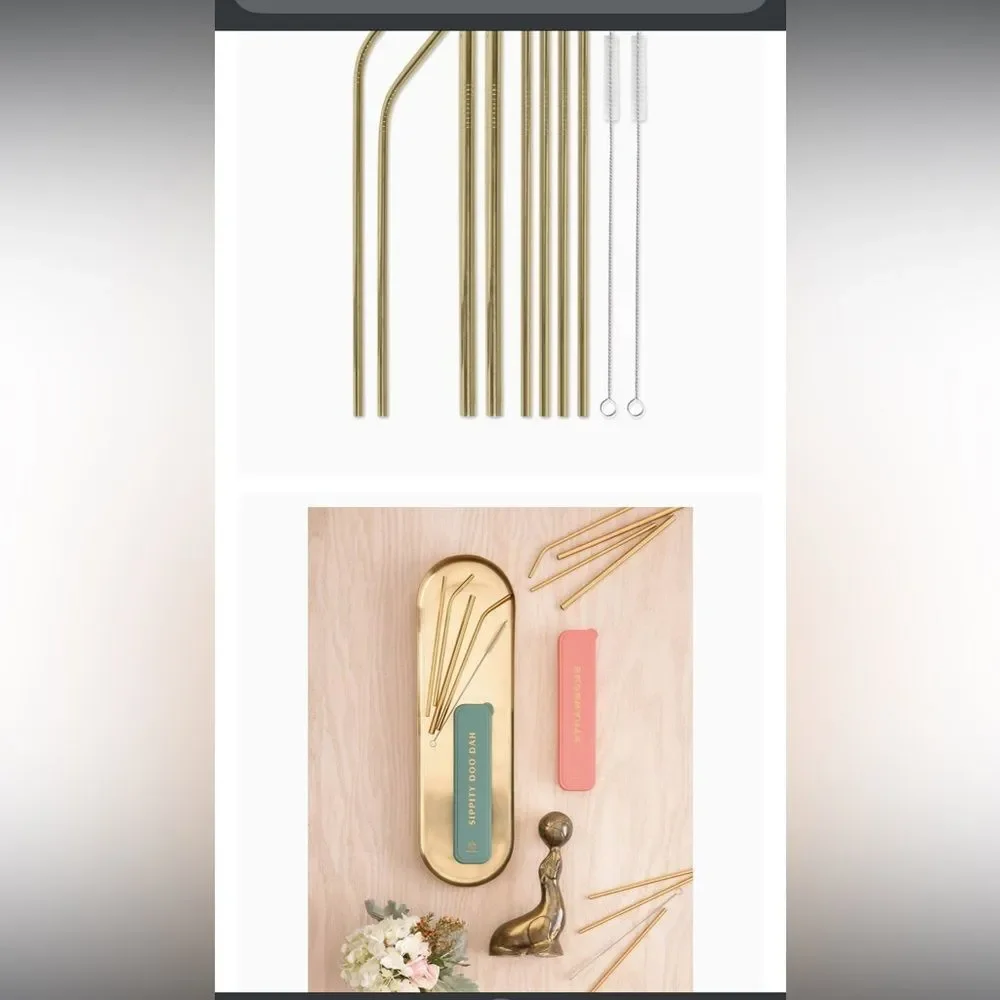 DESIGNWORKS INK Wish Upon a Straw Gold Reuseable Straw Set Straws & Brushes